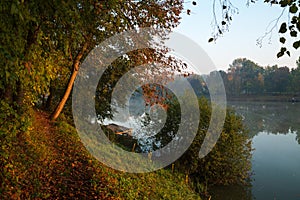 Autumn lake at morning