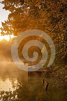 Autumn lake at morning