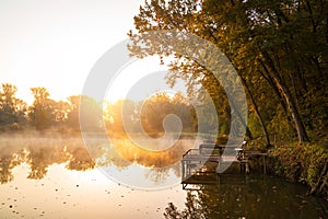 Autumn lake at morning