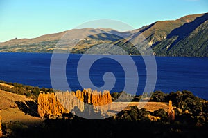 autumn lake scene in san martin de los andes and lake views. Colorful autumn scene of the andes Location: neuquen