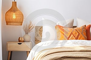 autumn lamp modern fall pillow design decor bed interior orange home. Generative AI.
