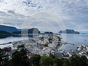 Autumn landscape in Alesund city from view point, Norway, Europe