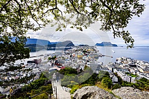 Autumn landscape in Alesund city from view point, Norway, Europe