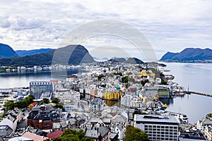 Autumn landscape in Alesund city from view point, Norway, Europe