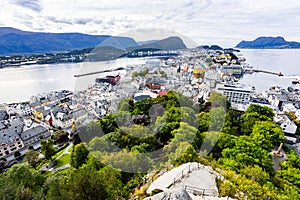 Autumn landscape in Alesund city from view point, Norway, Europe