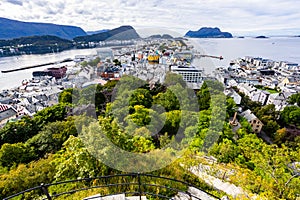 Autumn landscape in Alesund city from view point, Norway, Europe