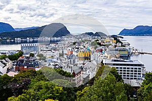 Autumn landscape in Alesund city from view point, Norway, Europe