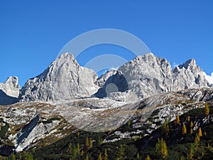 Autumn landscape in the Alps mountains, Marmarole, rocky peaks