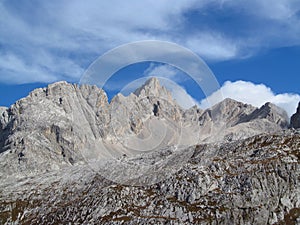 Autumn landscape in the Alps mountains, Marmarole, rocky peaks