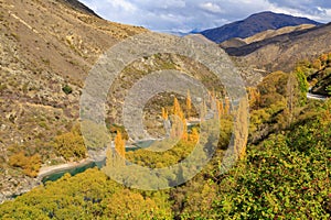 Autumn landscape around the Kawarau River, South Island, New Zealand