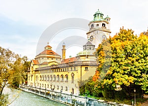 Autumn landscape arround Muellersches Volksbad in Munich photo