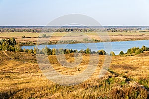 Autumn landscape of bank of river Oka near Konstantinovo village
