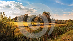 Autumn landscape in beautiful sunlight. Bourgoyen-Ossemeersen, Ghent, Flanders, Belgium