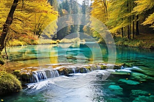 Autumn landscape with beautiful waterfall in Plitvice Lakes National Park, Croatia