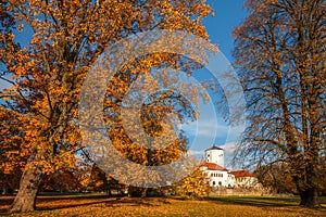 Autumn landscape, castle park Budatin nearby Zilina, Slovakia.