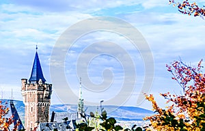 Autumn landscape with castle of Wernigerode in Germany