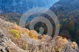 Autumn landscape from Cerna Mountains Romania panorama