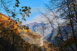 Autumn landscape from Cerna Mountains Romania panorama