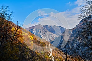 Autumn landscape from Cerna Mountains Romania panorama