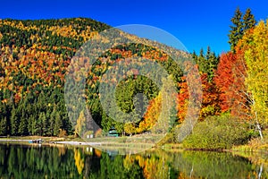 Autumn landscape with colorful forest,St Ana Lake,Transylvania,Romania