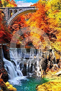 Autumn landscape.The famous Vintgar gorge canyon near Bled,Triglav,Slovenia,Europe photo