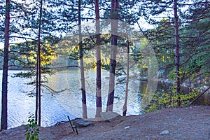 Autumn landscape with forest and Berovo lake