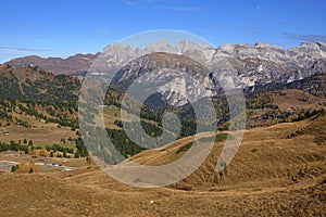 Autumn landscape of Giau Pass or Passo di Giau - 2236m.