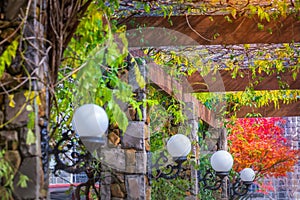 Autumn landscape in Gramado covered street and lamps pattern, Brazil