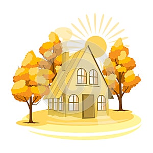 Autumn landscape. House surrounded by trees