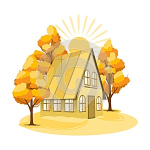 Autumn landscape. House surrounded by trees