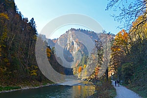 Autumn landscape including Dunajec river in Pieniny national park, Slovakia