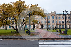 Autumn landscape in Kiev near the building of the Kiev Polytechnic Institute