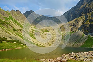 Autumn landscape of Koprova Dolina and Temnosmrecianske pleso located in Tatry national park, Slovakia