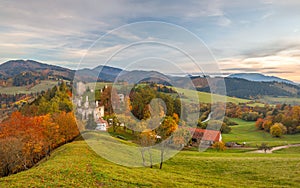 Autumn landscape with medieval castle of The Sklabina at sunset