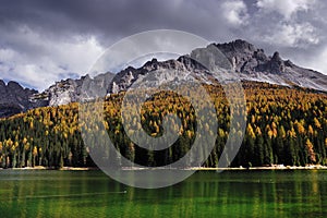 Autumn landscape at Misurina Lake