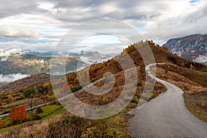 autumn landscape with morning fogs in dumesti, romania