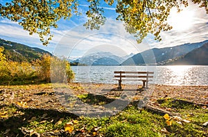 Autumn landscape with mountain lake in Zell am See, Austria photo