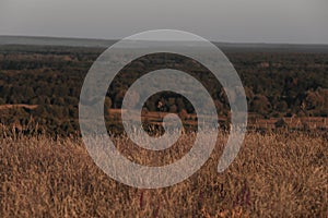 Autumn landscape with mountains in fields and beautiful view. Beautiful vintage landscape with some layers of mountains. Autumn fi