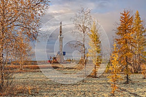 Autumn landscape at the northern oil and gas field