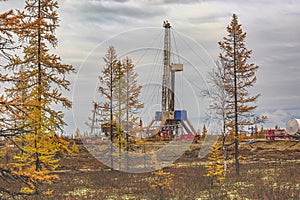 Autumn landscape of the northern oil and gas field