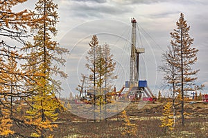 Autumn landscape of the northern oil and gas field