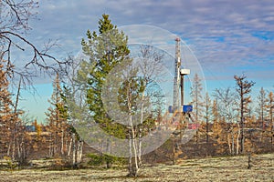 Autumn landscape of the northern oil and gas field