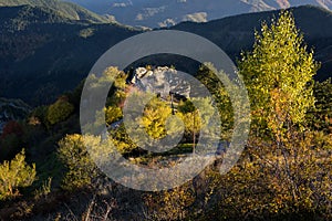 Autumn landscape with old ruined house, Rodopi mountain, Bulgaria