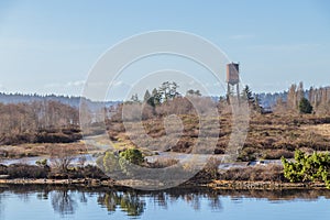 Autumn landscape of old water tower