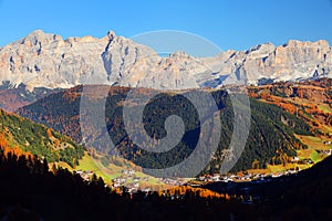 Autumn landscape in Passo Gardena, South Tyrol
