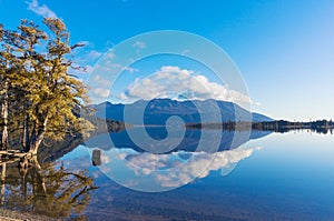 Autumn landscape reflected in lake waters