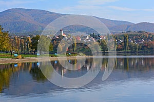 Autumn landscape, reflection on the lake