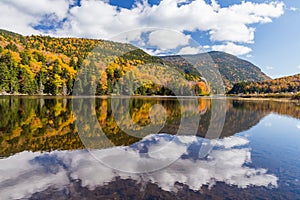 Autumn landscape and reflection in White mountain National forest, New Hampshire