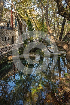 Autumn landscape with a river in Livadia, Greece