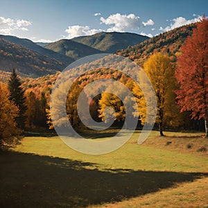 Autumn landscape in Romania. Beautiful sightseeing with the fall landscape from villages of Rucar Bran